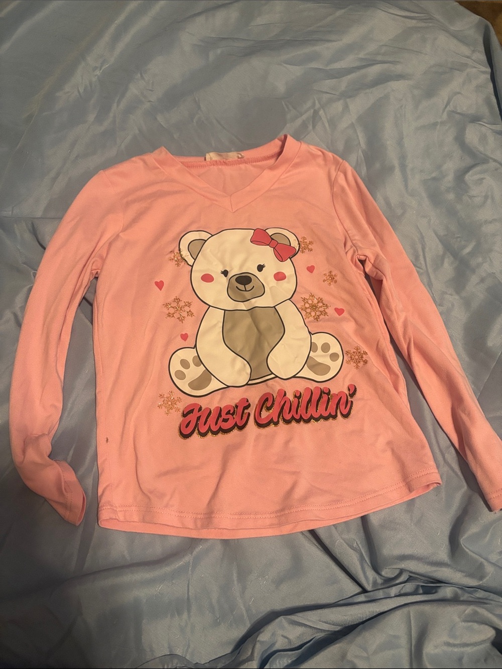 Beautees Pink Long-Sleeve Bear Graphic Tee